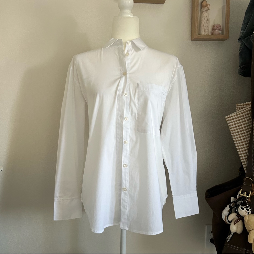 Calvin Klein Jeans Basic Button-Down Shirt In White Classic Women’s Size Xs